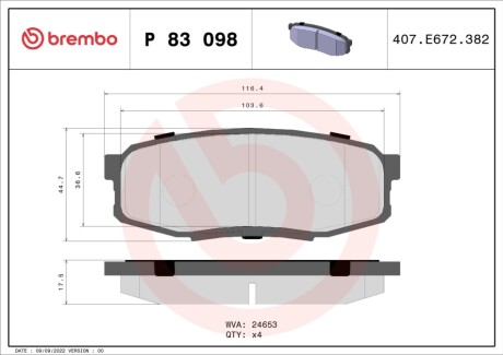 Колодки тормозные (задние) Toyota Land Cruiser Prado 09-/200/Sequoia/Tundra/Lexus LX 07- BREMBO P83098X