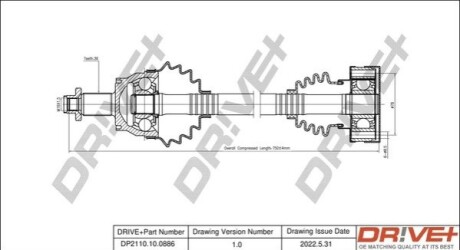 Полуось (передняя) Seat Cordoba/Ibiza/Skoda Fabia/Roomster/VW Polo 1.2/1.4/1.9D 99- (R) DR!VE+ DP2110100886