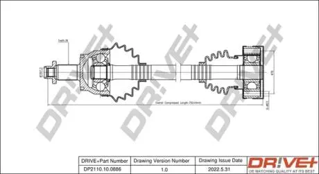 Полуось (передняя) Seat Cordoba/Ibiza/Skoda Fabia/Roomster/VW Polo 1.2/1.4/1.9D 99- (R) DR!VE+ DP2110100886