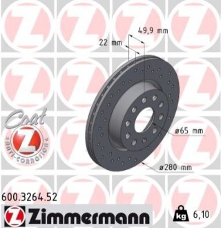 Диск тормозной (передний) Audi A3/Seat Leon/Skoda Octavia/VW Caddy/Golf 04- (280x22) ZIMMERMANN 600326452