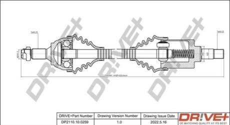 Полуось (передняя) Citroen Berlingo/Xsara 96-11/Jumpy 95-06/Peugeot Partner 96-15 (L) DR!VE+ DP2110100259 (фото 1)