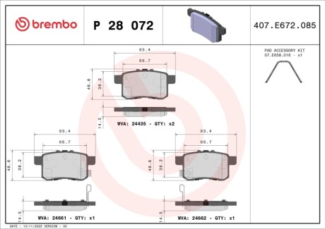 Klocki ham.Xtra ty ACURA TSX (CU_) 01/09-> / BYD F6 09/07-12/14 / HONDA (DONGFE BREMBO P28072X