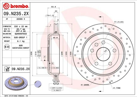 Tarcza ham.Xtra ty DODGE DURANGO (WD) 12/10-> / JEEP GRAND CHEROKEE IV (WK, WK2 BREMBO 09N2352X