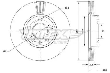 Диск гальмівний (передній) VW T6/Multivan VI 15-/Touareg 02-10 (308x29.5) PRO+ TOMEX TX7104