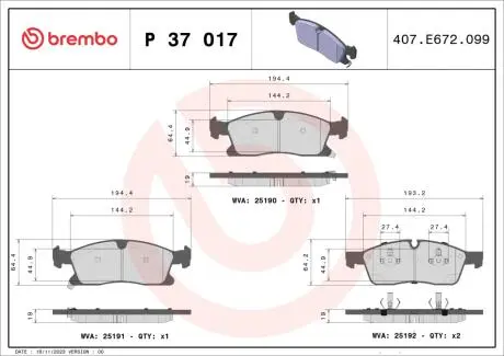 Klocki ham. Xtra DODGE DURANGO (WD) 12/10-> / JEEP GRAND CHEROKEE IV (WK, WK2 BREMBO P37017X