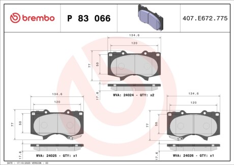 Klocki ham.Xtra PAJERO IV Van 11/06-> / TOYOTA 4 RUNNER IV (_N21_) 08/02-12/ BREMBO P83066X