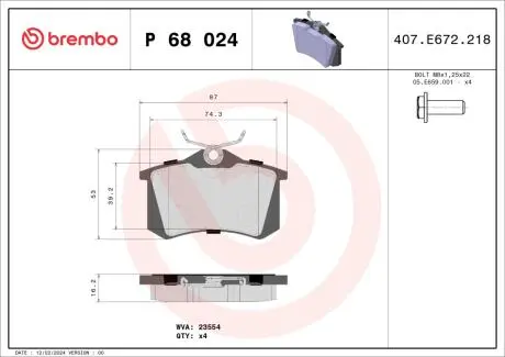 Klocki ham. tył CITROËN C3 AIRCROSS II (2R_, 2C_) 06/17-> / CITROËN C3 AIRCR BREMBO P68024X