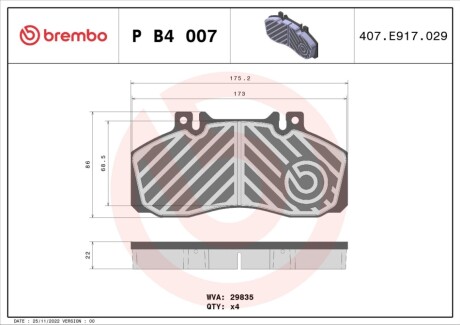 Тормозные колодки (передние/задние) MB 507-814 86-/Vario 96-/Optare Toro 08- BREMBO PB4007