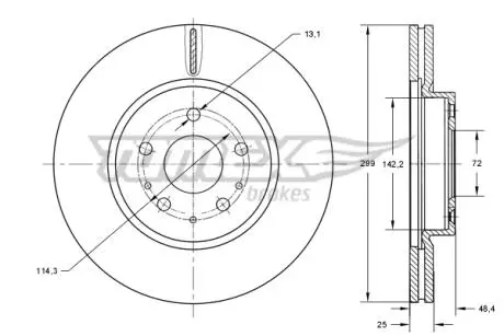 Диск гальмівний (передній) Mazda 6 07-13 (299x25) (з покриттям) (вентил)).) TOMEX TX7322