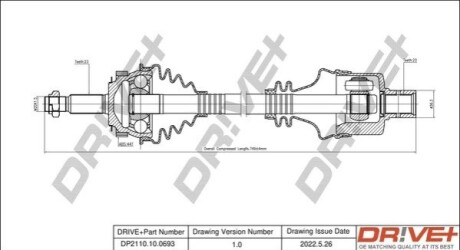 Піввісь (передня) Renault Laguna 1.8/2.0 93-01 (R) (+ABS 44z) (23x23x745) DR!VE+ DP2110100693