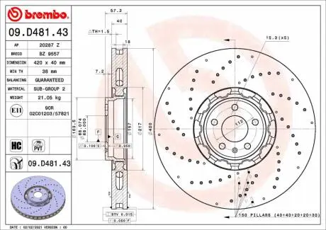 Tarcza ham. AUDI A6 C8 Avant (4A5) 05/18-> / AUDI A7 Sportback (4KA) 10/ BREMBO 09D48143