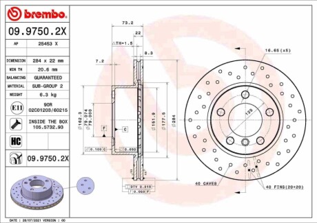 Tarcza ham. BMW 1 (F20) 07/11-06/19 / BMW 1 (F21) 12/11-> / BMW 1 Van (F BREMBO 0997502X