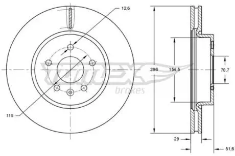 Диск тормозной (передний) Chevrolet Captiva/Opel Antara (296x29) 06- TOMEX TX7369