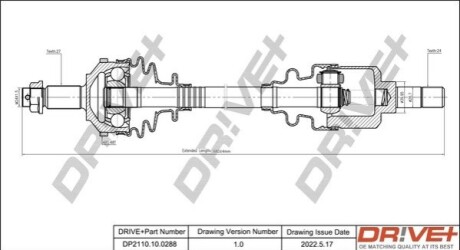 Полуось Fiat Scudo 96-07 1.6/2.0/1.9D (L) (27x24x648x48T) (+ABS) DR!VE+ DP2110100288