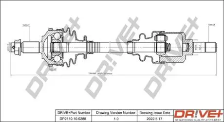 Полуось Fiat Scudo 96-07 1.6/2.0/1.9D (L) (27x24x648x48T) (+ABS) DR!VE+ DP2110100288