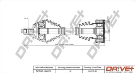 Полуось VW Caddy III 1.4 i 04-10/Golf 1.2-1.4 i 06-(L) (36х536) DR!VE+ DP2110100976