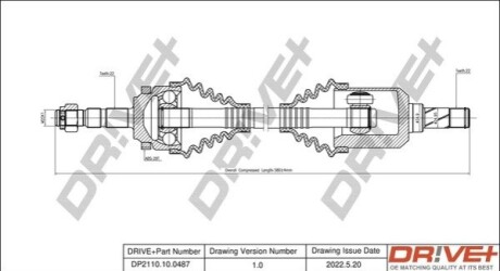 Полуось Opel Combo 1.6/1.7DTI/DI 01- (L) (22x22x580x29T) (+ABS) DR!VE+ DP2110100487