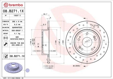 Диск тормозной (задний) Honda Accord 18-/Hr-V 14- (282x9) PRO BREMBO 08B2711X