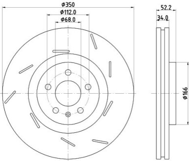 Диск гальмівний (передній) Porsche Macan 14- (R) (350x34) PRO+ HELLA 8DD355134351