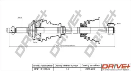 Полуось (передняя) Renault Kangoo (L) (21x29.95x626x26T) (+ABS) DR!VE+ DP2110100646