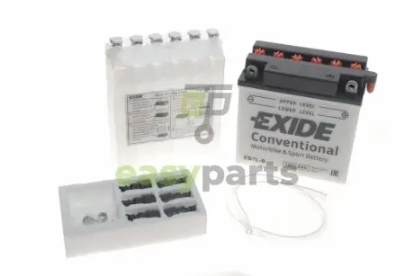 Фото акумуляторна батарея 8Ah/85A (135x75x133/+R/B0) (Conventional) (мото) (сухозаряджений) EXIDE EB7LB Акумуляторна батарея 8Ah/85A (135x75x133/+R/B0) (Conventional) (мото) (сухозаряджений) EXIDE EB7LB