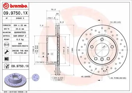 Tarcza ham. BMW 1 (E81) 09/06-09/12 / BMW 1 (E87) 02/03-01/13 BREMBO 0997501X
