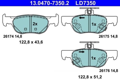 Колодки тормозные (задние) Mazda 3 IV 18-/CX-30 19-/MX-30 20- ATE 13047073502 (фото 1)