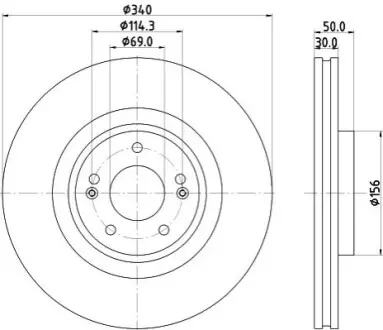 Диск тормозной (передний) Kia Sorento III 15-(340х30) PRO HELLA 8DD355134871