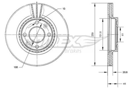 Диск тормозной (передний) Renault Kangoo 97- (258.7x20.5) TOMEX TX7010