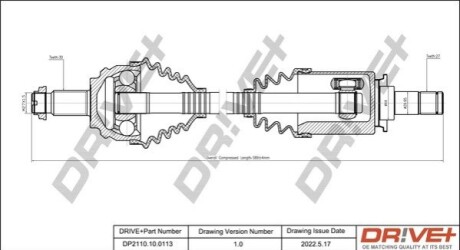 Полуось (передняя) BMW X5 (E53) 00- (L) (586mm) M57/M62/N62 DR!VE+ DP2110100113