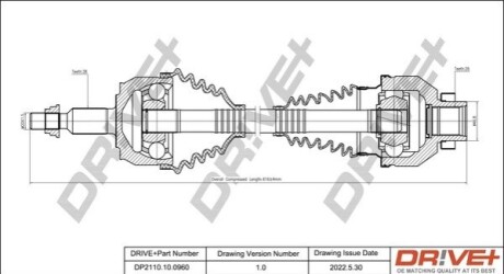 Піввісь (передня) VW T5 1.9TDI-2.5TDI 03- (L) (26x38x613) DR!VE+ DP2110100960