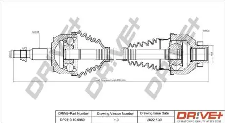 Піввісь (передня) VW T5 1.9TDI-2.5TDI 03- (L) (26x38x613) DR!VE+ DP2110100960