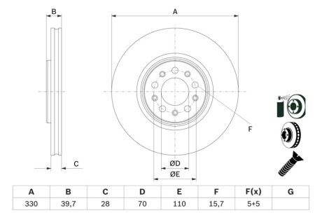 Диск тормозной (передний) Jeep Cherokee 13-(330x28) PRO BOSCH 0986479F66 (фото 1)