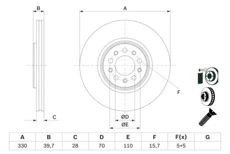 Диск тормозной (передний) Jeep Cherokee 13-(330x28) PRO BOSCH 0986479F66