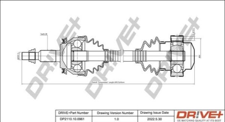 Полуось (передняя) VW T5 1.9TDi/2.0 03-15 (L) (38x27x645) DR!VE+ DP2110100961