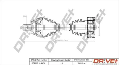 Полуось (передняя) VW Golf/Skoda Octavia 09- (R) (36x814) DR!VE+ DP2110100974