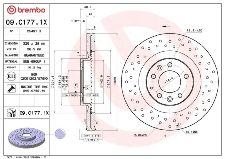 Диск тормозной (передний) Mazda CX-7/CX-9 06- (320x28) BREMBO 09C1771X