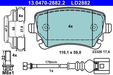 Тормозные колодки (задние) VW T5 (Lucas) Q+ (с датчиком) ATE 13047028822