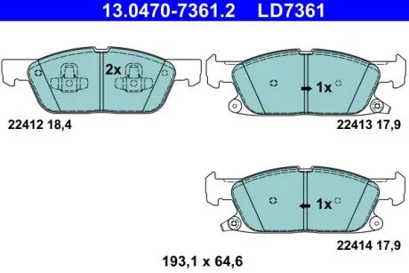 Фото колодки гальмівні (передні) Ford Galaxy III/S-Max 15- ATE 13047073612 Колодки гальмівні (передні) Ford Galaxy III/S-Max 15- ATE 13047073612