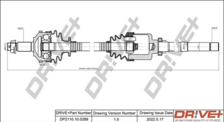 Полуось Fiat Scudo 1.6/2.0/1.9D 96-07 (R) (27x24x928) DR!VE+ DP2110100289 (фото 1)