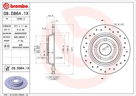 Диск гальмівний (задній) Ford Focus 18- (271x11) PRO BREMBO 08D8641X
