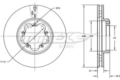 Диск тормозной (передний) Ford Transit 13- (288x33) TOMEX TX7311