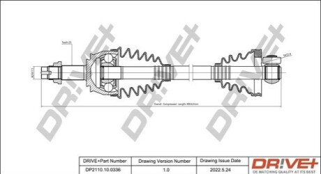 Півосі Fiat Fiorino 1.3D 07- (L) (25x480) d=33,88 DR!VE+ DP2110100336