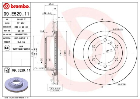 Tarcza ham. TOYOTA FORTUNER (_N15_, _N16_) 05/15-> BREMBO 09E52911