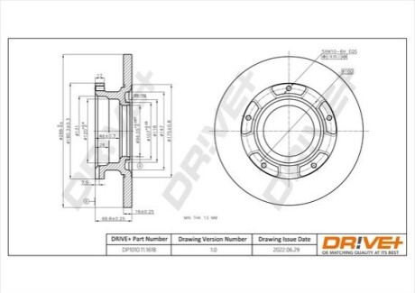 Диск гальмівний (задній) Ford Transit 12- (288x16) DR!VE+ DP1010111618