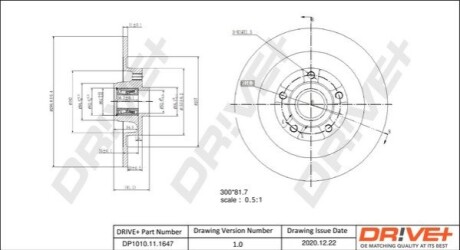 TARCZA HAM. RENAULT LAGUNA 07- 300X11 WITH BEARING DR!VE+ DP1010111647