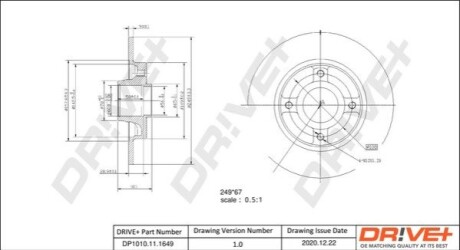 TARCZA HAM. TYЈ CITROEN C4 05- 250X9 WITH BEARING DR!VE+ DP1010111649