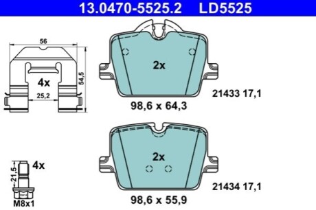 Колодки гальмівні (задні) BMW 3 (G20/G21/G80/G81)/Z4 (G29) 18-/4 (G22/G82)/i4 20-/Toyota Supra 19- Ceramic ATE 13047055252