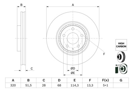 TARCZA HAM. MAZDA P. 6/CX-5/CX-9 2,2 D/2,5 16- BOSCH 0986479H02