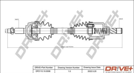 Півосі Dacia Duster 10-18 (L) (25x26x703) DR!VE+ DP2110100308